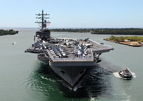 絵画風 壁紙ポスター (はがせるシール式) 空母 ロナルド・レーガン USS 真珠湾 ハワイ アメリカ 海軍 航空母艦 ミリタリー キャラクロ UNAC-003A1 (A1版 830mm×585mm) 建築用壁紙+耐候性塗料
