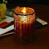 ストリップパターンクラックモザイクガラスFlamelessピラーLEDワックスキャンドルライトタイマー付きホームDecorators