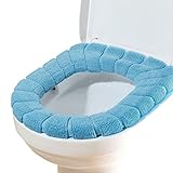 ソフトで快適な布トイレシートカバーO / U型バスルーム厚いWarmer洗濯可能トイレ便座カバーパッドマット ブルー TOI-MAT-0008-GLN