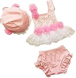 Ziweiba上着+下着+キャップ3点セットフリル水着 女の子 子供 キッズ スイムウェア ベビースイミング 分体式ビキニ レース花飾り (M, B)
