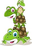 Wallmonkeys Happy Family of Turtle Cartoon Peel and Stick Wall Decals WM82332 (30 in H x 21 in W) [並