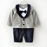 S’M(エスエム) ベビーフォーマルロンパース男の子スーツ風カバーオール子供服男児 長袖 グレー (90, グレー)