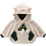 SPRMAG ポンチョ ベビー 冬 可愛い パーカー フード付き フリース ふわふわ 熊 ゆったり ポンポン ベージュ 90