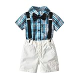 Kunton 可愛い 高品質 子どもの半袖紳士格子シャツ+バックパンツ4点セットセット (12M/80)
