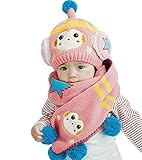 赤ちゃん ベビー ニット 帽子 & マフラー セット かわいい サル ピンク