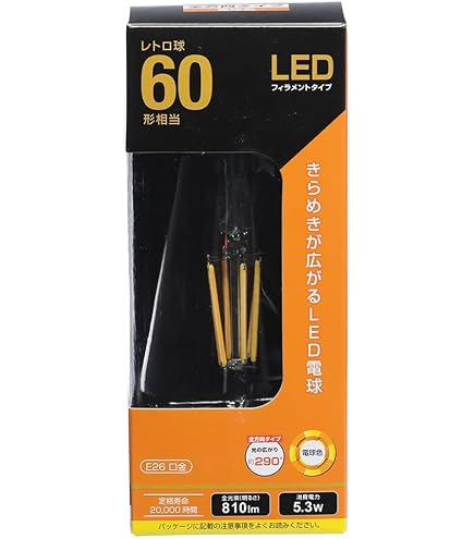 Amazon | LED電球 一般電球形 E26 40形相当 4W 電球色 フィラメント