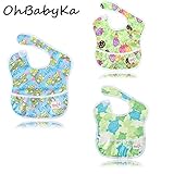 OHBABYKAスタイ よだれかけ スーパービブ お食事エプロン 防水 袖なし 保育園 お食事用防水ビブ 女の子 男の子 ベビーロンパース3点セット (SZY031114)