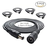 DZYDZR 5個 黒DC プラグ電源供給ケーブル 長さ2m 男性 - 女性コネクタ ジャック 5.5 X 2.1 mm 電源コード延長コード ACアダプター電源 LEDテープ CCTVカメラ用(外径