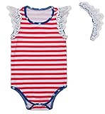 (コ-ランド) Co-land ベビー服 ロンパース 半袖 カバーオール 赤ちゃん 女の子 女児 出産祝い 寝相アート ストライプ柄 髪飾り 2点セット レッド 59