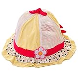 Ruideng 水玉 可愛い 帽子 つば 付き フリル リボン ドット 花 フラワー フード ベビー キッズ 日焼け 帽子 UV 日よけ帽 (イエロー)