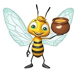 Wallmonkeys Cute Bee Cartoon Character with Honey Pot Peel and Stick Wall Decals WM359215 (18 in W x