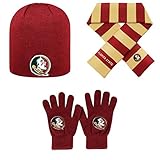 NCAA Florida State Seminoles牽引ニットグローブStriped Rugby Scarf andクラシックビーニー帽子3パックバンドル