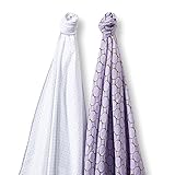 SwaddleDesigns SwaddleDuo, Set of 2 Swaddling Blankets, Cotton Muslin + Premium Cotton Flannel, Moch