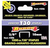 Arrow Fastener 306 Genuine 3/8-Inch Thin Wire Staples for T30 staple gun, HT 30 hammer tacker, 1,000
