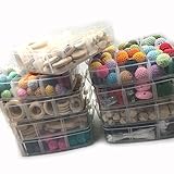 Kissteether DIYベビーテザー玩具アクセサリーキット9ボックス木製動物のビーズリングおしゃぶりのクリップと混在カラーかぎ針編みビーズ幾何学的六角形のシリコーンビーズ離散セーフティクラスプは