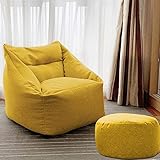 ビーンバッグチェア そして オットマンセット ラウンジャー 寮の椅子 にとって リクライニング ソファー ベッド ホーム、 オフィス 子供部屋 CJC (Color : Yellow, Size : Chair+footstool)