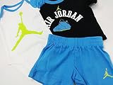 (JORDAN)ジョーダン ベビー ロンパース＆パンツ 3点セット (0-3M(0～3ヶ月頃), 白黒ターコイズブルー) [並行輸入品]