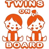 TREZ TWINS ON BOARD 双子 ツインズ BOY&GIRL 男の子 女の子 兄妹 姉弟 ステッカー 【BABY IN CAR】 (オレンジ)
