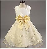 Candykids 女の子ドレス 子供ドレス ガールズドレス フラワードレス チュール 結婚式 発表会 (140cm, イエロー)