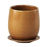 【2個入り】 陶器製 インテリアポット 植木鉢 【ボール型 イエロー 直径17cm】 皿付 穴有 〔園芸用品〕