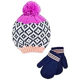 Carter 's Little Girls pom-knit帽子&ミトンセット – サイズ2t - 4t