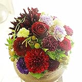 [AF317-11]デザイナーズフラワーアレンジメント　Round　Basket（赤系）＜　創立記念日　周年祝い　上場祝いに　＞