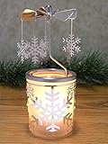 Snowflake Candle Holder - Spinning Snowflakes Rotate Around this Silver Frosted Glass Candle Holder 