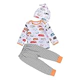 Tovadoo 子供服 ベビー服 男女共用 トップス+ズボン+ハット 秋冬 長袖 縞模様 プリント 車柄 可愛い キュート 保育園 プレゼント
