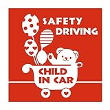 デザイン工房ＳＩＧＮＳ 車ステッカー Child in car 8 綺麗にはがせる 車 ステッカー 熊 風船 ベビーカー レッド