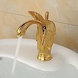 (Gold Polished)Rozin Swan Design Single Hole Bathroom Basin Faucet One Lever Vanity Sink Mixer Tap（G
