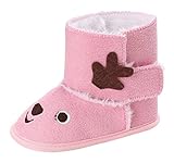 EOZY ファーストシューズ トナカイ 動物 ベビーシューズ おしゃれ 赤ちゃん 女の子 男の子 出産祝い 裏起毛 クリスマス ギフト 暖かい 秋冬 11CM ピンク