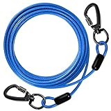DANOFY 犬 ワイヤー 係留 リード ケーブル - 犬用 係留ケーブル 5mm極細 カラビナ ロック付き 錆び付かない ランナーケーブル しつけ用 訓練リード 外飼い 庭 キャンプ 小型犬 中型犬 大型犬対応 ブルー 3m