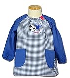 子供用 幼児用 スモック ギンガムチェック柄 アップリケ 幼稚園 保育園 キッズ用 (110, サッカー・青)