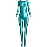 MJINM 長袖全身タイツ つま先覆うストキング Uネックレオタード 伸縮性 極薄素材 激密着 目立つレースクイーン キャンペーンガール パーティー 大胆 コスプレ 超誘惑セクシー ハローウィン (ターコイズ,XXXL)