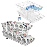 【新登場＆伸縮式】缶ストッカー 缶収納ラック 缶ビールホルダー 250ML/350ML/500ML缶用 10本対応 伸縮式 冷蔵庫用 収納ラック ュース収納ラック 二重仕上げラック 省スペース 取り出しやすい 缶ディスペンサー 可動式 整理特集 キッチン収納 シンプル おしゃれ（青、1個）