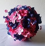 海軍ブルーフクシアローズ紫陽花ブライダルウェディングブーケ&ブートニア 12" Bouquet