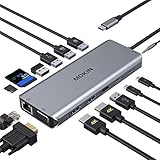 ドッキングステーション デュアルモニター 14イン1 USB-C ノートパソコン ドッキングステーション USB Type C ハブ マルチポートアダプター ドングル HDMI VGA 5 USB SD/TFオーディオ2個付き Dell/Surface/HP/Lenovoノートパソコン用