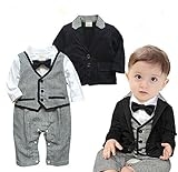 Platinum Loops ベビー用 フォーマル スーツ セット 男の子 ロンパース ベスト付き カジュアル デザイン (90, ブラック)