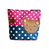 [クマ-ローズ] Blanchoアップリケ キッズ ファブリック アート ミニ ショッパーバッグ/トートバッグ-Sサイズ（Ｈ19.81㎝*Ｌ23.88 ㎝*Ｗ9.4㎝）