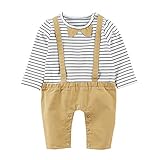 Baby Nest ベビー服 紳士 長袖 カバーオール ロンパース ボーダー柄 男の子 コットン カーキ 18-24M