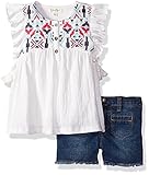 Jessica Simpson Little Girls' Textured Knit Top and Denim Short Set Snow White 6X [並行輸入品]
