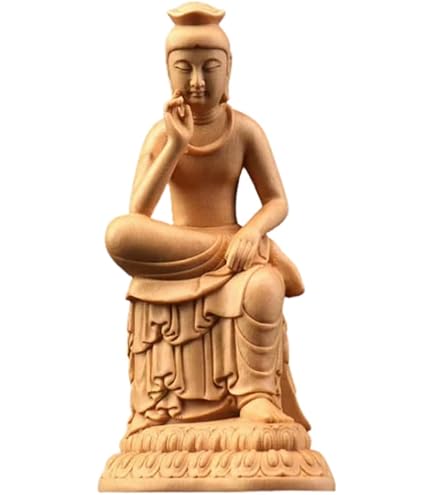 Amazon｜弥勒菩薩 置物 桧木製 木彫り 原木色 半跏思惟像 仏像