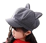 Plus Nao(プラスナオ) キャップ帽 キャスケット 帽子 キャップ ベビー キッズ 子供用 耳付き CUTE 八角帽 つば付き シンプル 無地 カジュアル ５カラー 50-52cm ブラック