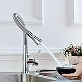 Hapilife キッチン用水栓金具 シングルレバー混合水栓 蛇口 バネ式スワンネック 360度自由可動 エコ 泡まつ吐水 クロームメッキ