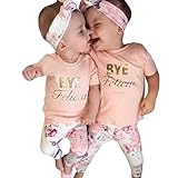 leewa " Bye Felicia "パターン赤ちゃんガールズTシャツ+花柄パンツ+ヘア カラー: オレンジ