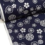 和柄 生地 花文様 細布 モダン 古典 伝統柄 シーチング プリント 和風 布 布地 ハンドメイド ファブリック【1ｍ単位】 (B：ネイビー/シルバー)