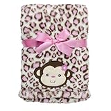 Babygear BB1002928 Monkey Printed Long Hair Velboa Blanket With Applique by BabyGear