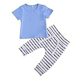 ベビー　子供服　綿　無地　Ｔシャツ　ストライプ　ロングパンツ　2点セット　超柔らかい　可愛い　赤ちゃん服　カジュアル　男の子　女の子　出産祝い　普段着 (90)