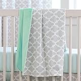 Carousel Designs French Gray and Mint Quatrefoil Crib Blanket by Carousel Designs