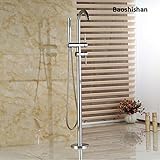 Single Handle with Diverter Floor Mount Tub Filler Faucet with Hand Shower Chrome Finish